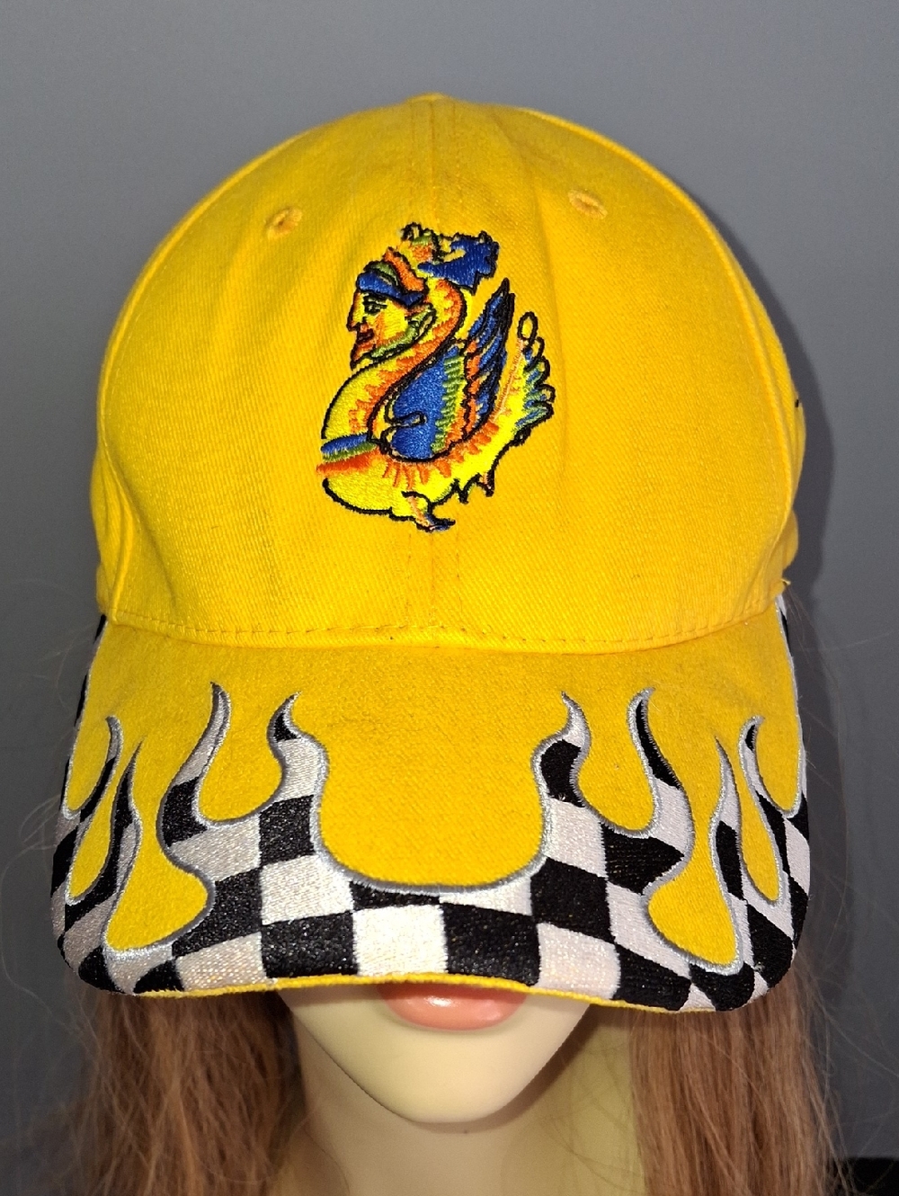 Miss Fritz Yellow Embroidered  Baseball Cap with Checker Flame Visor